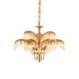 Brass Palm Leaf Crystal Chandelier