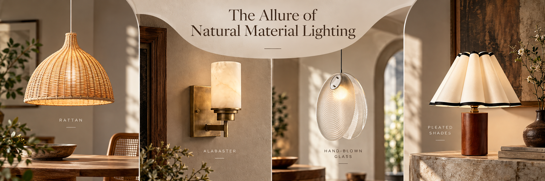 The Allure of Natural Material Lighting: A Guide to Pairing Rattan, Alabaster, Hand-Blown Glass, and Pleated Shades