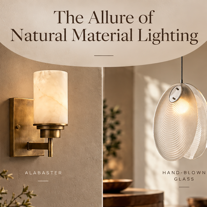 The Allure of Natural Material Lighting: A Guide to Pairing Rattan, Alabaster, Hand-Blown Glass, and Pleated Shades