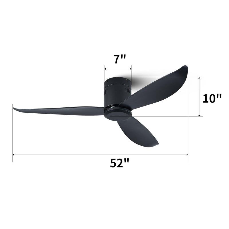 Low Profile Black Flush Mount Ceiling Fan No Light 52"