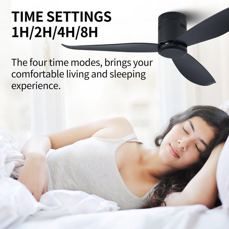 Low Profile Black Flush Mount Ceiling Fan No Light 52"