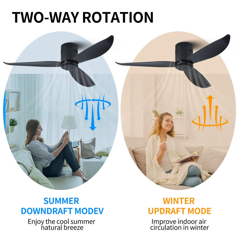 Low Profile Black Flush Mount Ceiling Fan No Light 52"