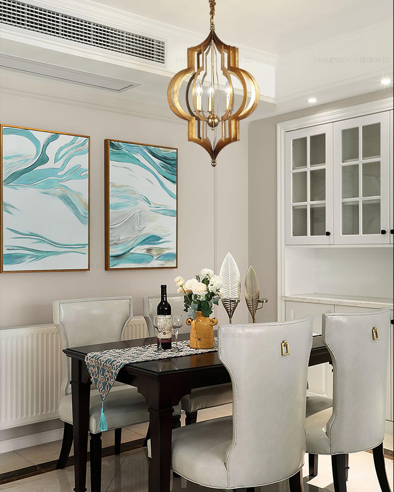 Antique Gold Leaf Lantern Chandelier 12.2"