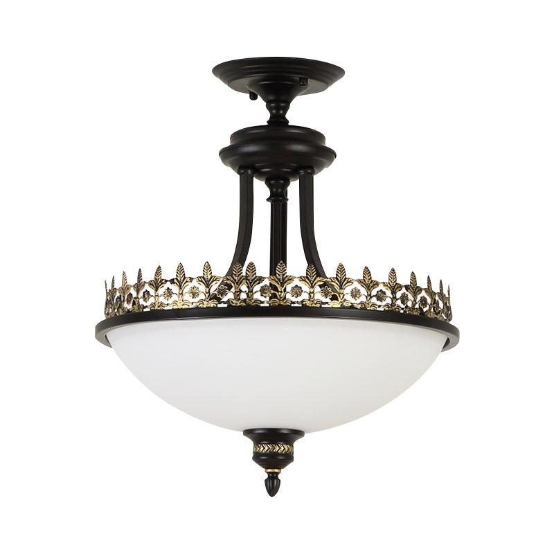 Black Vintage Bowl Frosted Glass Ceiling Light 16.9"