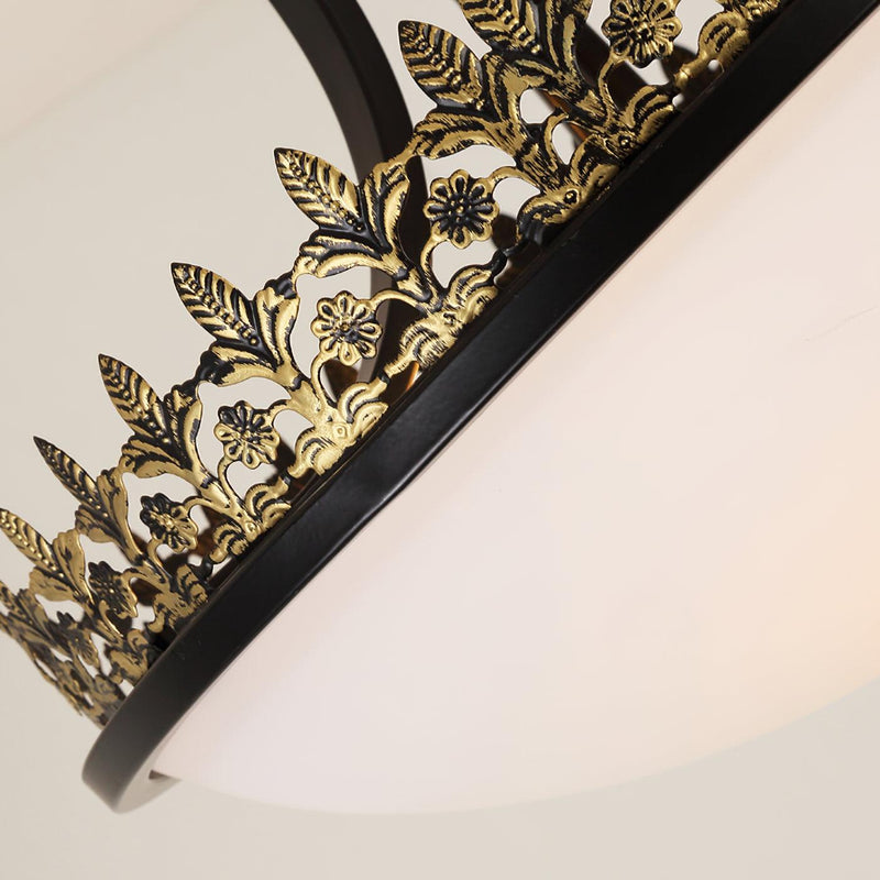 Black Vintage Bowl Frosted Glass Ceiling Light 16.9"