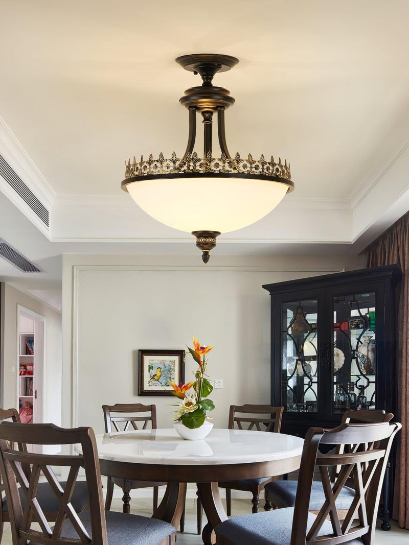 Black Vintage Bowl Frosted Glass Ceiling Light 16.9"