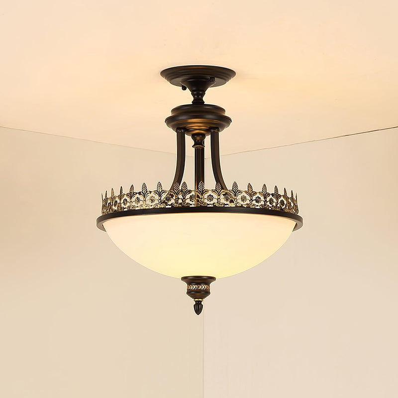 Black Vintage Bowl Frosted Glass Ceiling Light 16.9"