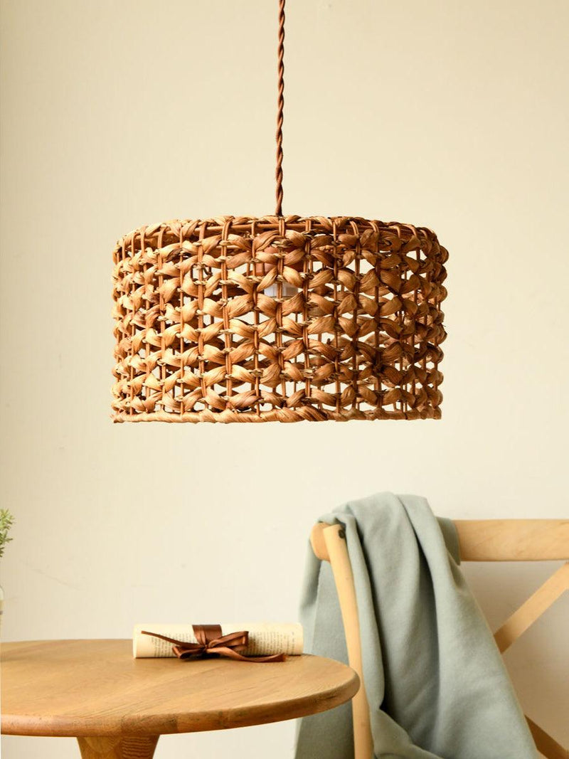 Boho Rattan Woven Lampshade Pendant Light 12.2"