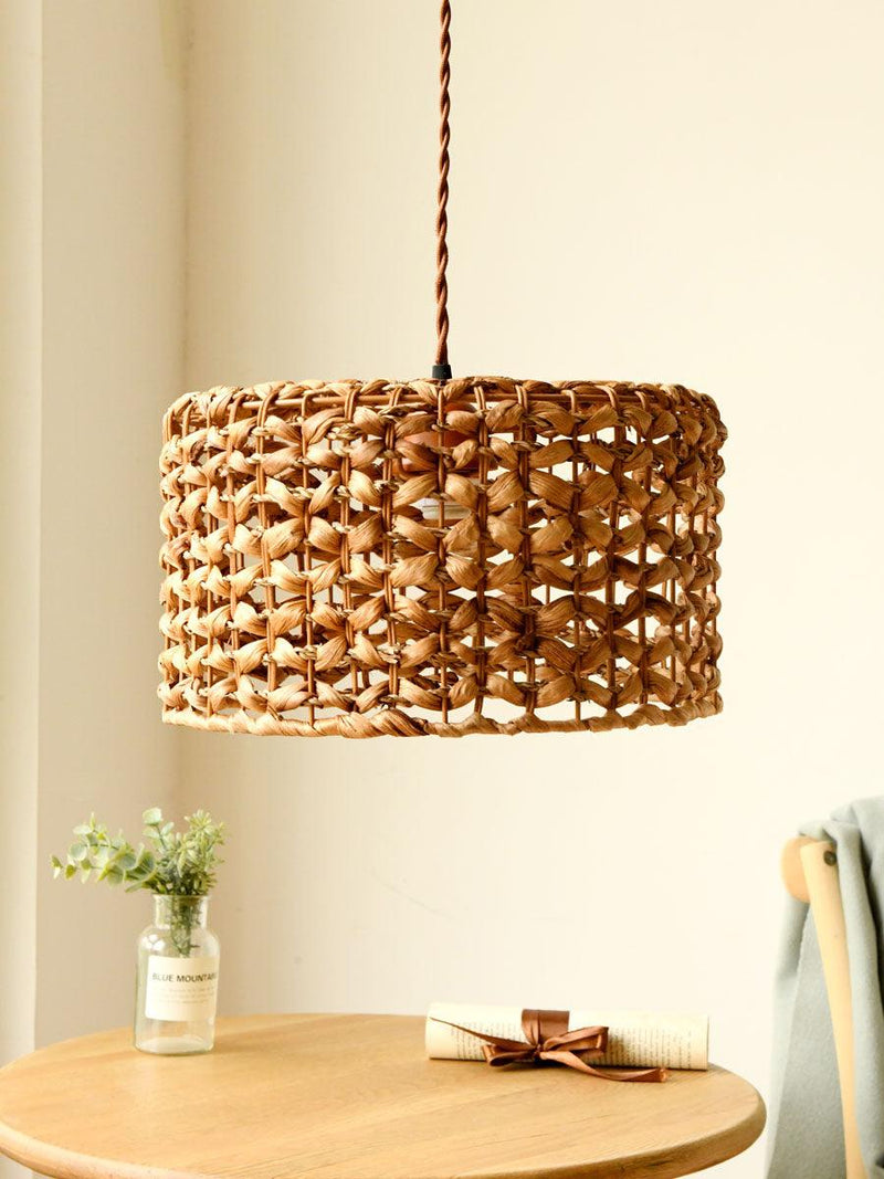 Boho Rattan Woven Lampshade Pendant Light 12.2"