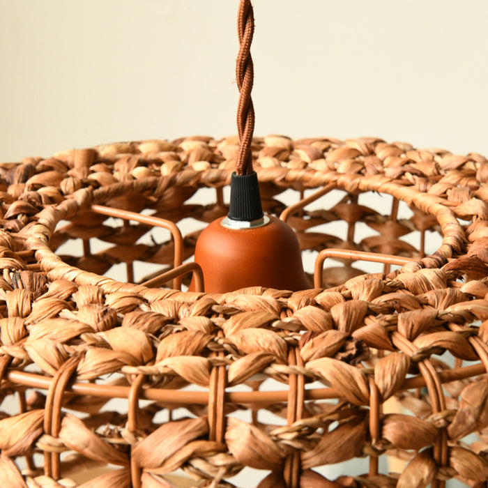 Boho-Rattan-Pendelleuchte mit gewebtem Lampenschirm, 30,8 cm