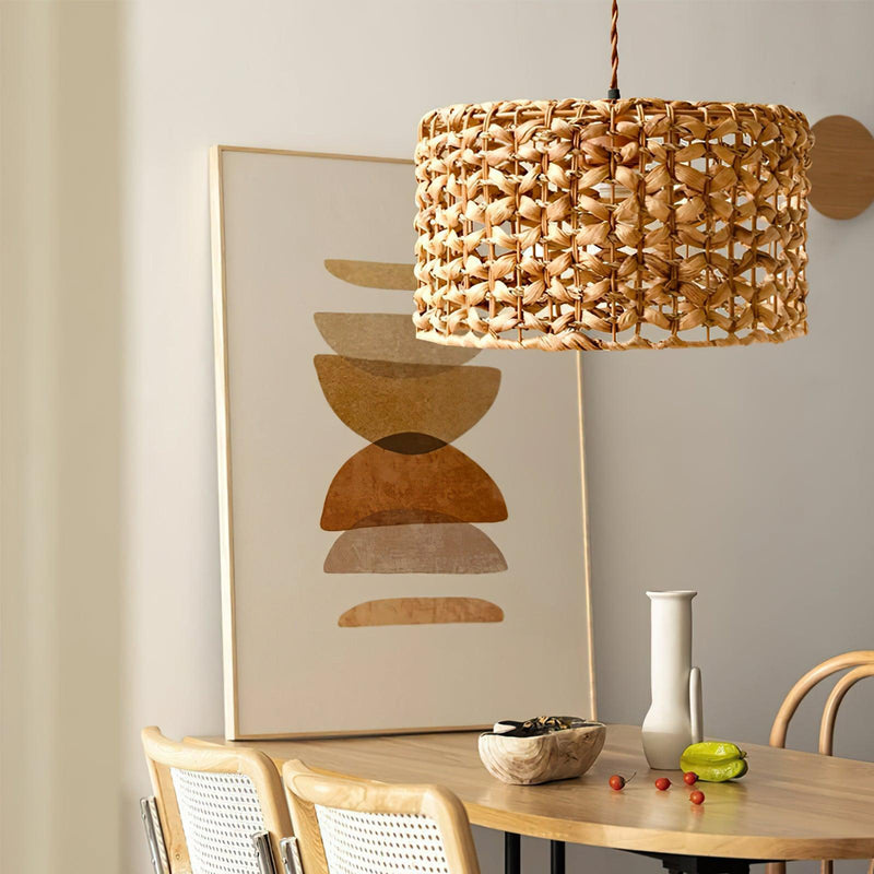 Boho Rattan Woven Lampshade Pendant Light 12.2"