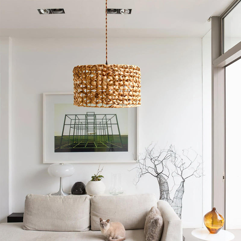 Boho Rattan Woven Lampshade Pendant Light 12.2"
