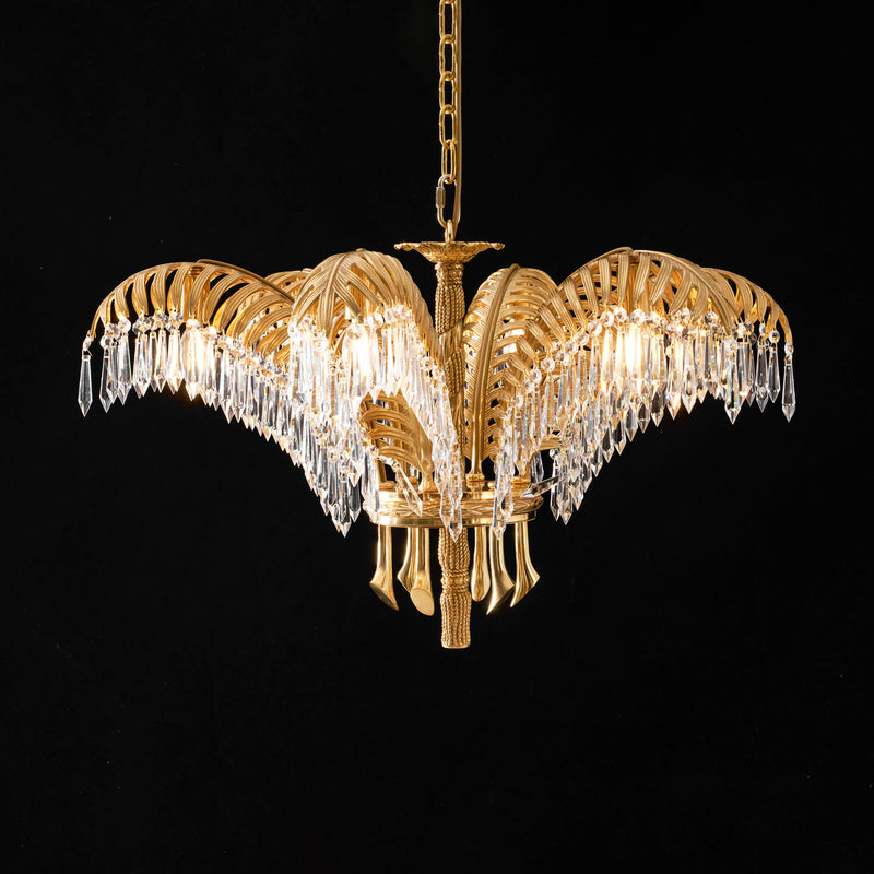 Brass Palm Leaf Crystal Chandelier 27.6"