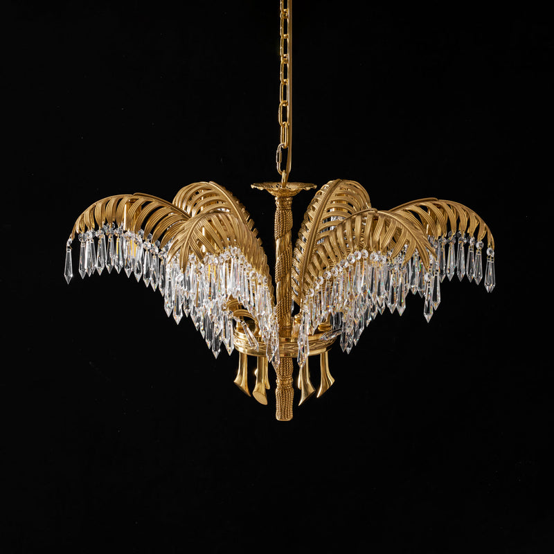 Brass Palm Leaf Crystal Chandelier 27.6"