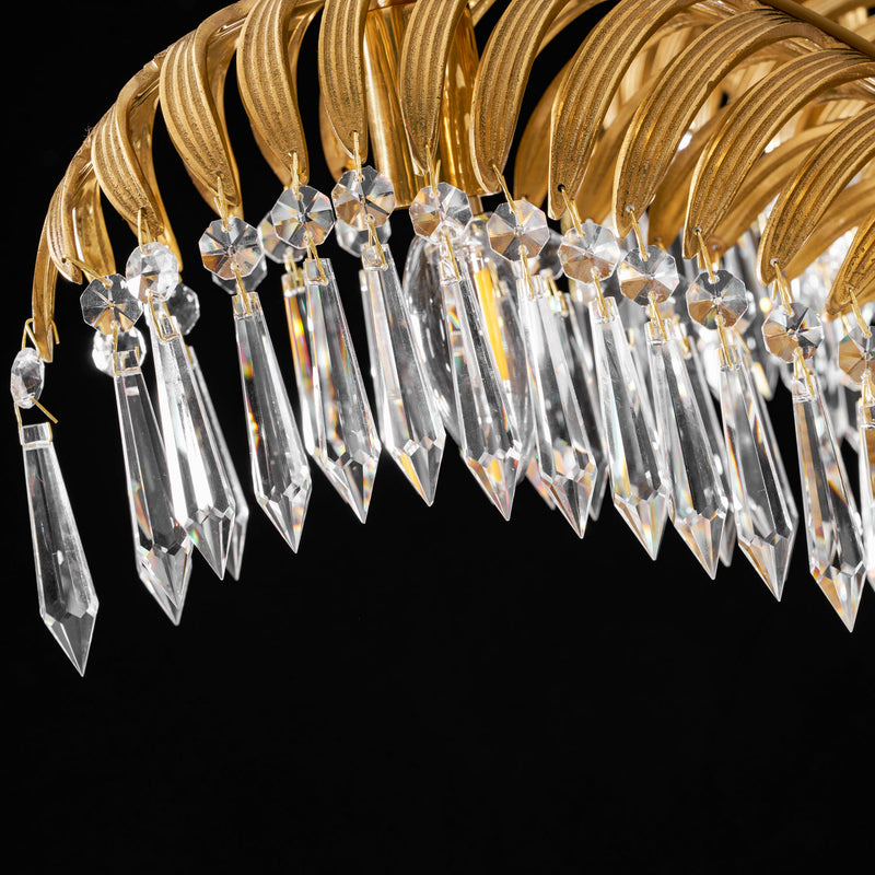 Brass Palm Leaf Crystal Chandelier 27.6"