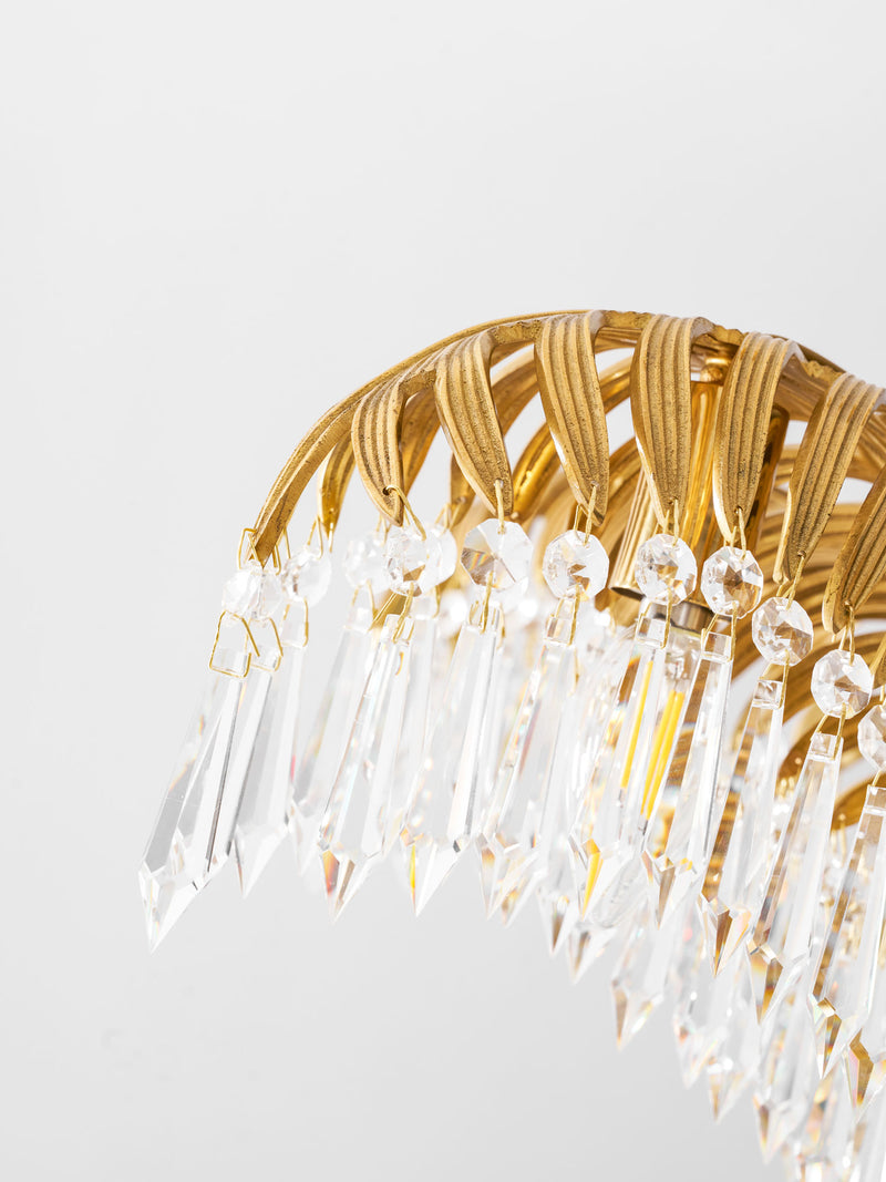 Brass Palm Leaf Crystal Chandelier 27.6"