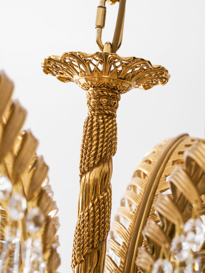 Brass Palm Leaf Crystal Chandelier 27.6"