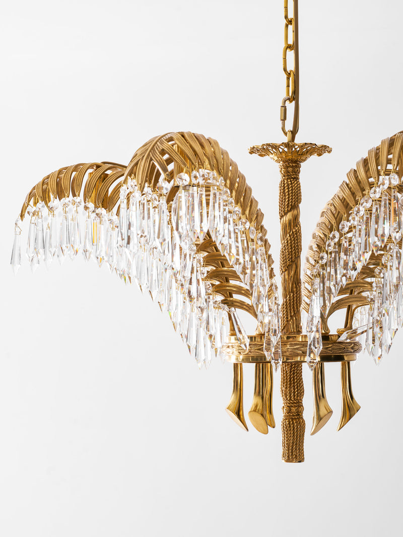Brass Palm Leaf Crystal Chandelier 27.6"
