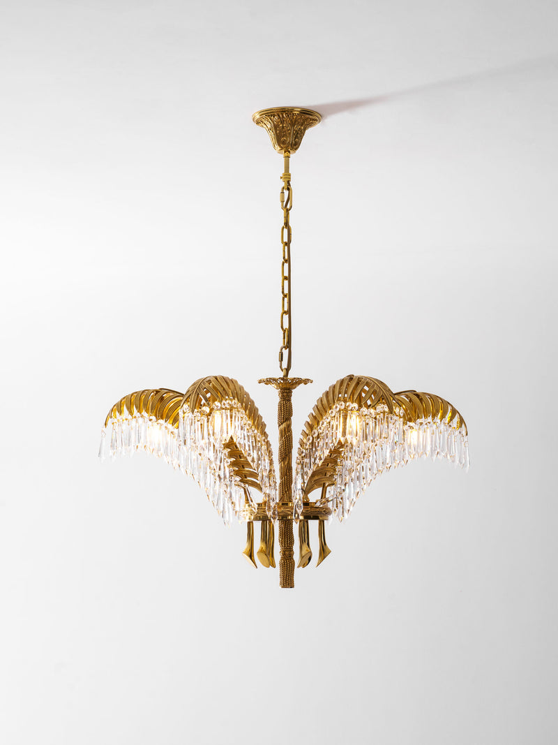 Brass Palm Leaf Crystal Chandelier 27.6"