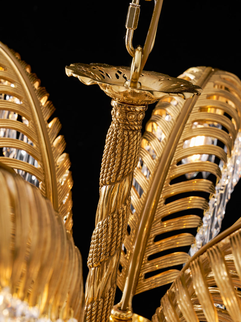 Brass Palm Leaf Crystal Chandelier 27.6"