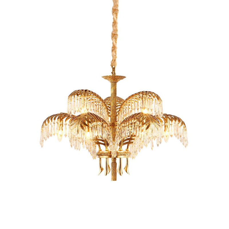 Brass Palm Leaf Crystal Chandelier 27.6"