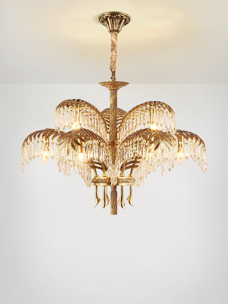Brass Palm Leaf Crystal Chandelier 27.6"