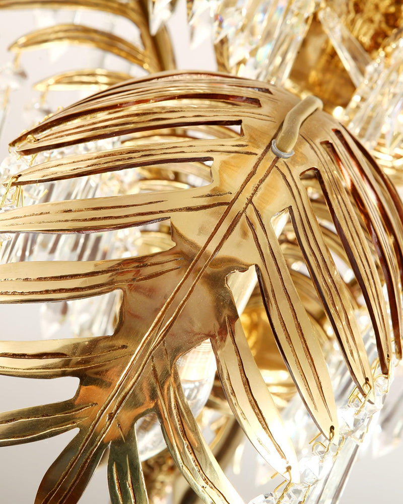 Brass Palm Leaf Crystal Chandelier 27.6"