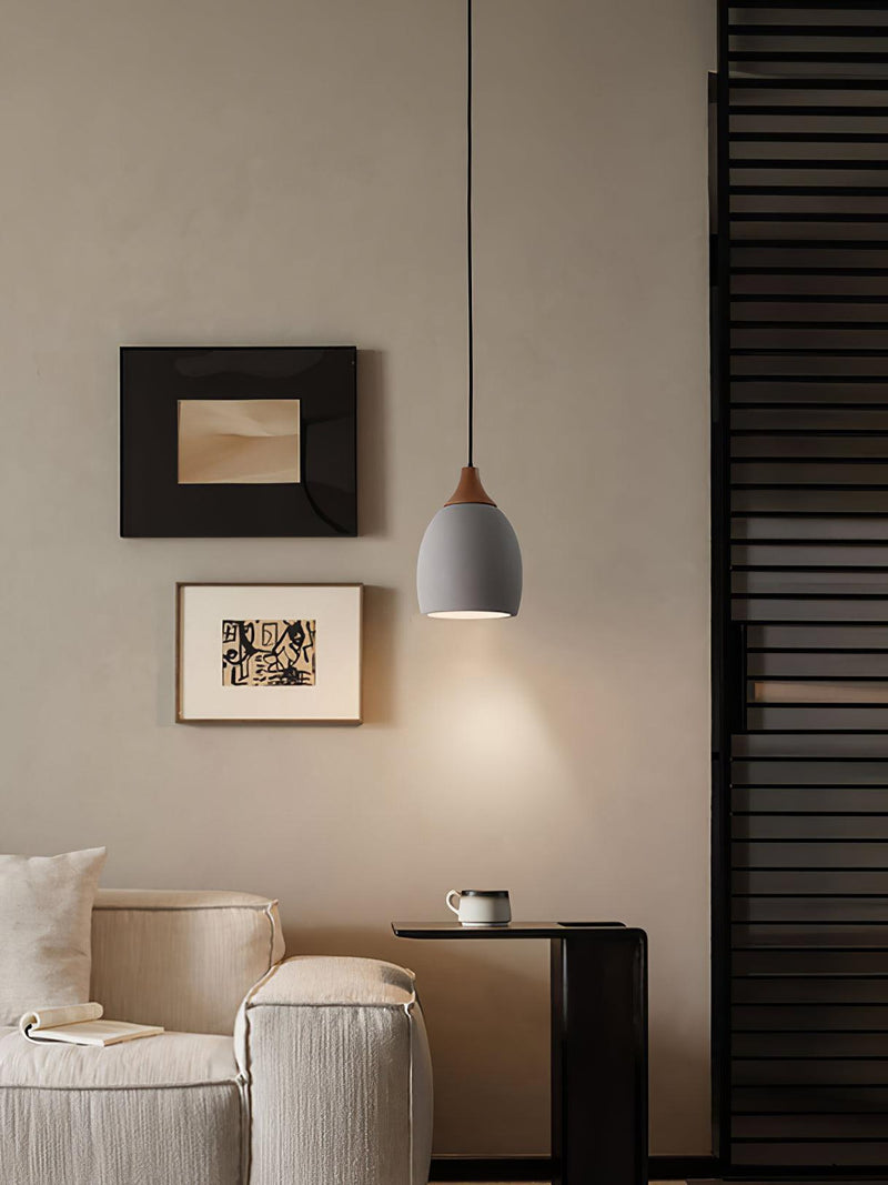 Cement Solid Wood Pendant Light 5.7"