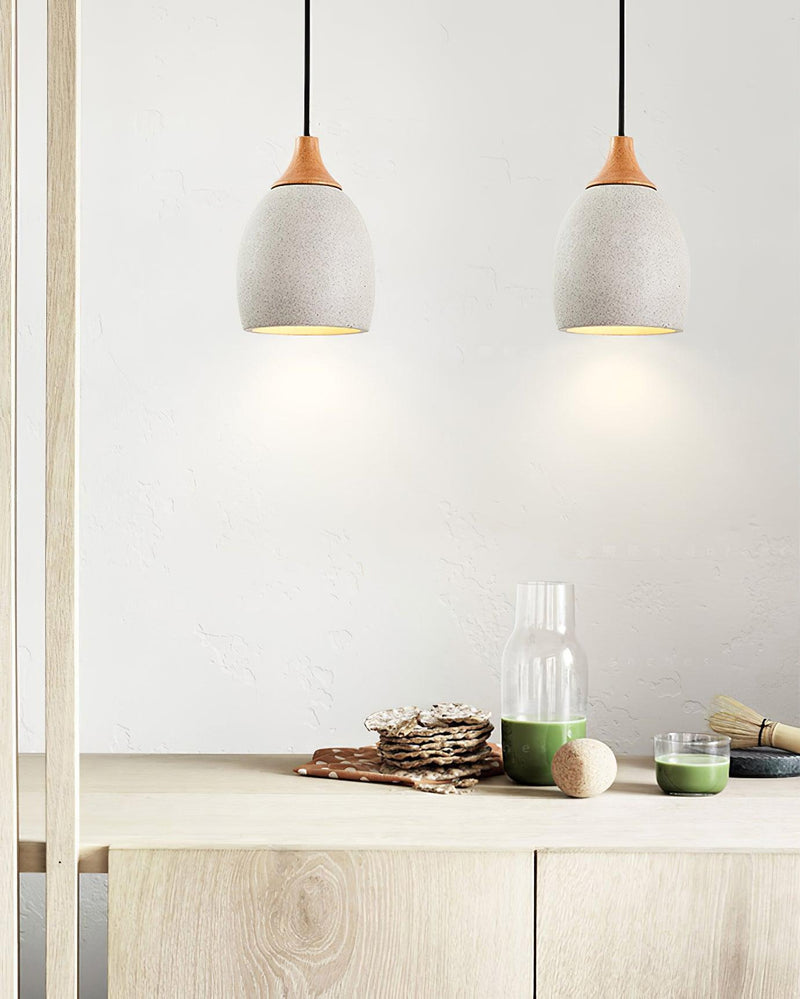 Cement Solid Wood Pendant Light 5.7"