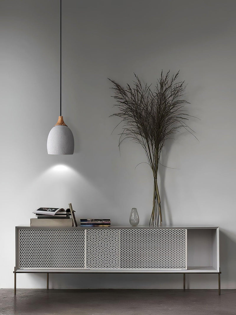 Cement Solid Wood Pendant Light 5.7"