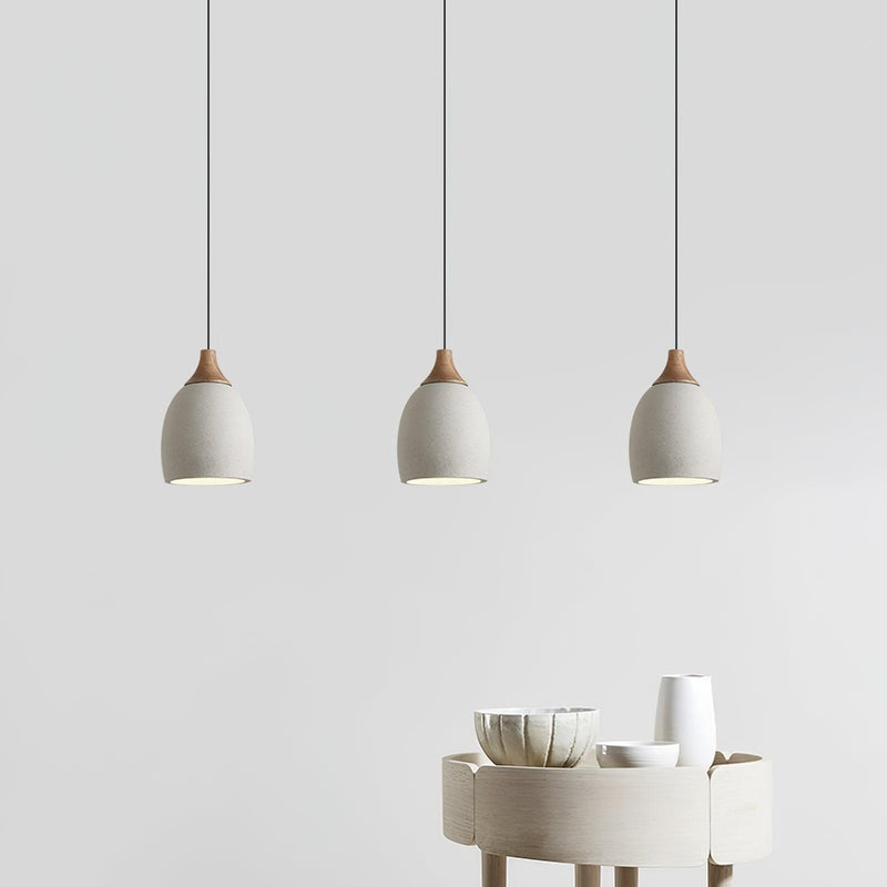 Cement Solid Wood Pendant Light 5.7"