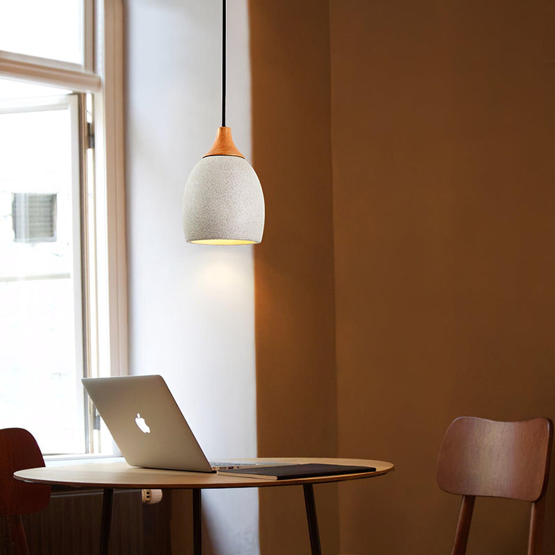 Cement Solid Wood Pendant Light 5.7"