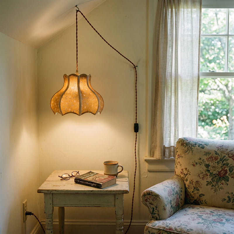 Lampe à suspension avec abat-jour en coton et lin 11,8"