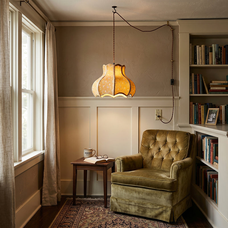 Lampe à suspension avec abat-jour en coton et lin 11,8"