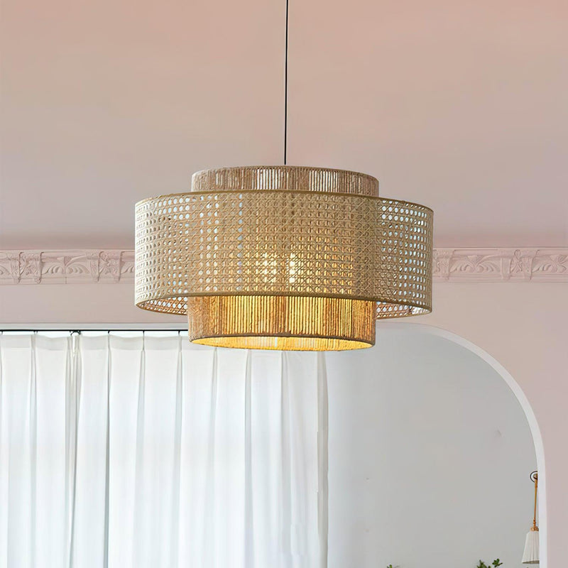 Cross Rattan Pendant Lamp 15.7"