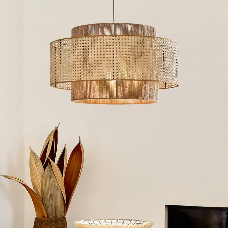 Cross Rattan Pendant Lamp 15.7"