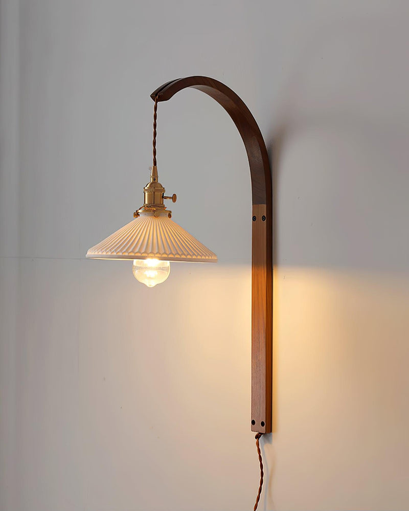 Curved Walnut Ceramic Wall Light