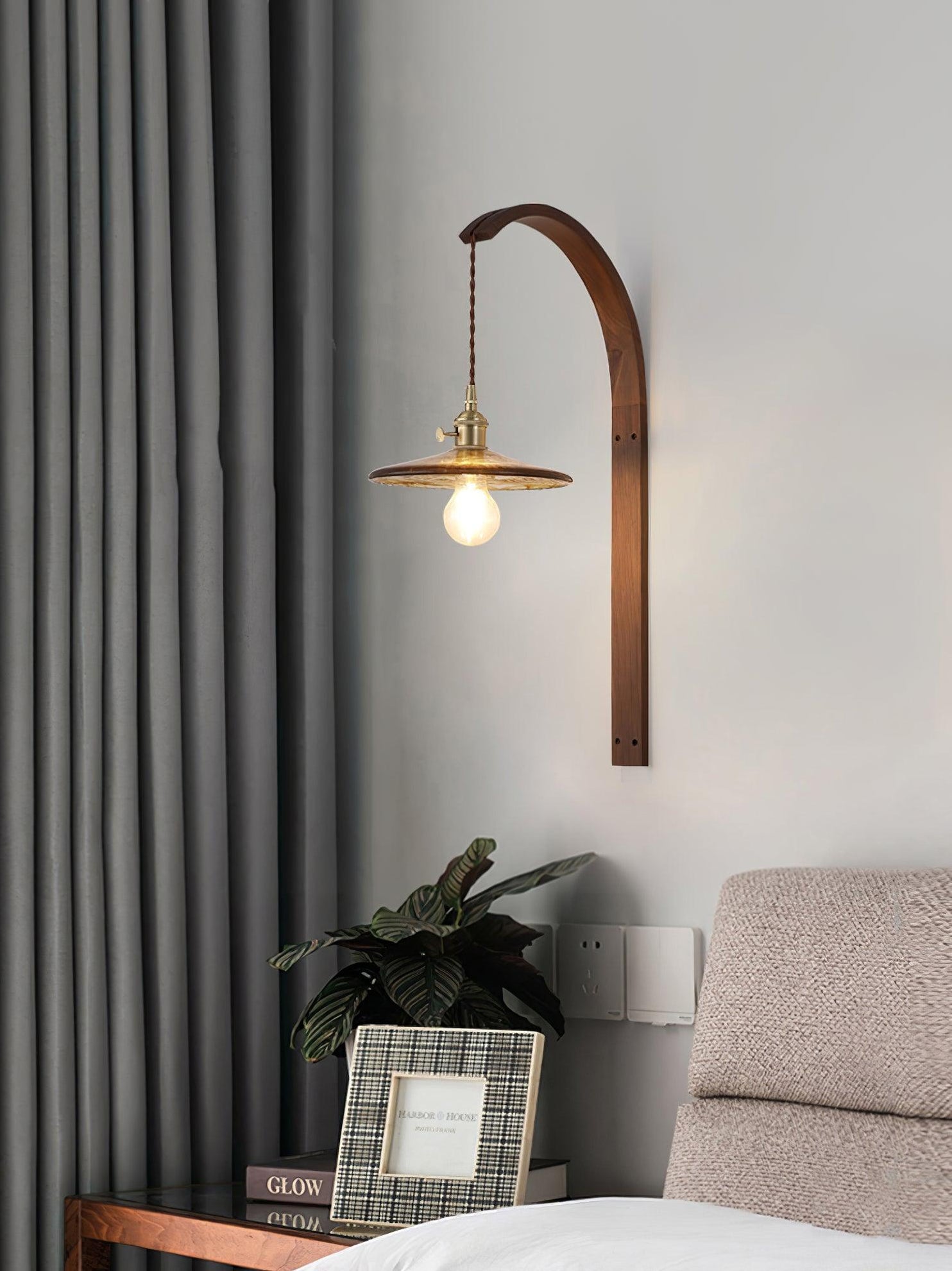 Curved Walnut Ceramic Wall Light — Mooiehome