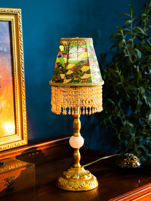 Edwardian Table Lamp with Appliquéd Beaded Shade 7.1"