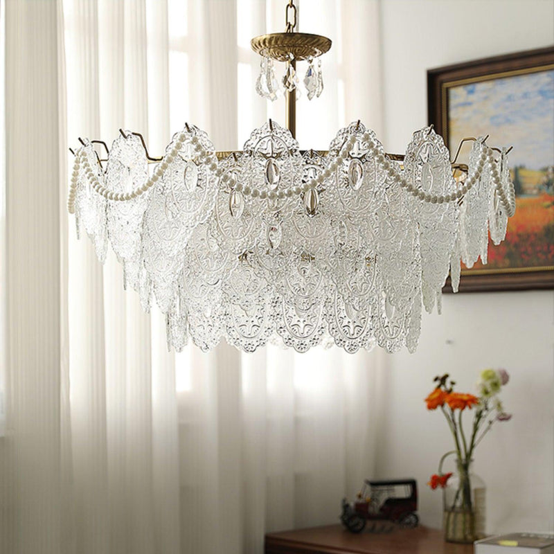 Embossed Pearls Crystal Chandelier