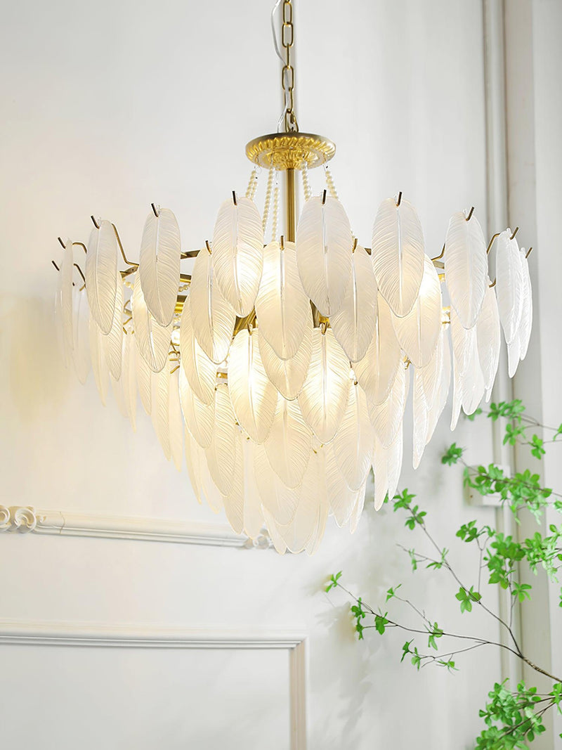 Glass Feather Pearl Chandelier