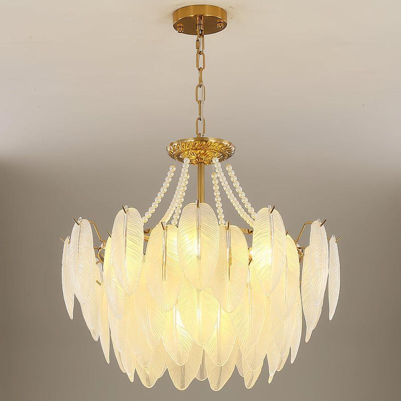 Glass Feather Pearl Chandelier