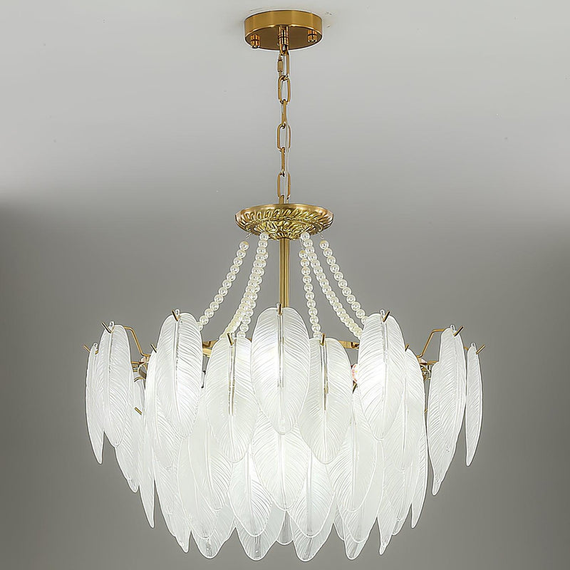 Glass Feather Pearl Chandelier
