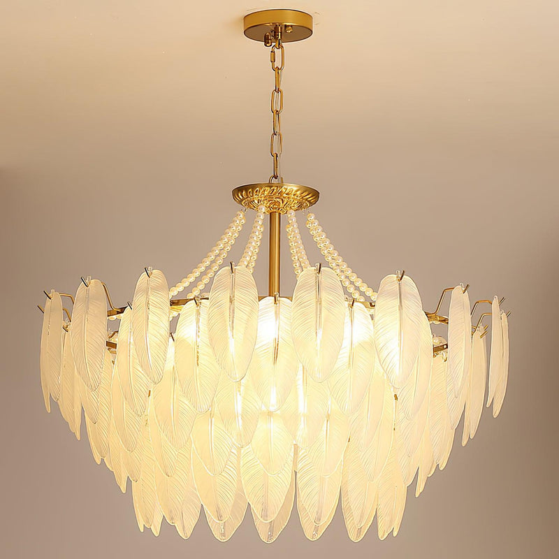 Glass Feather Pearl Chandelier