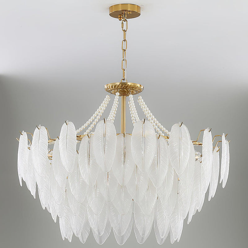 Glass Feather Pearl Chandelier