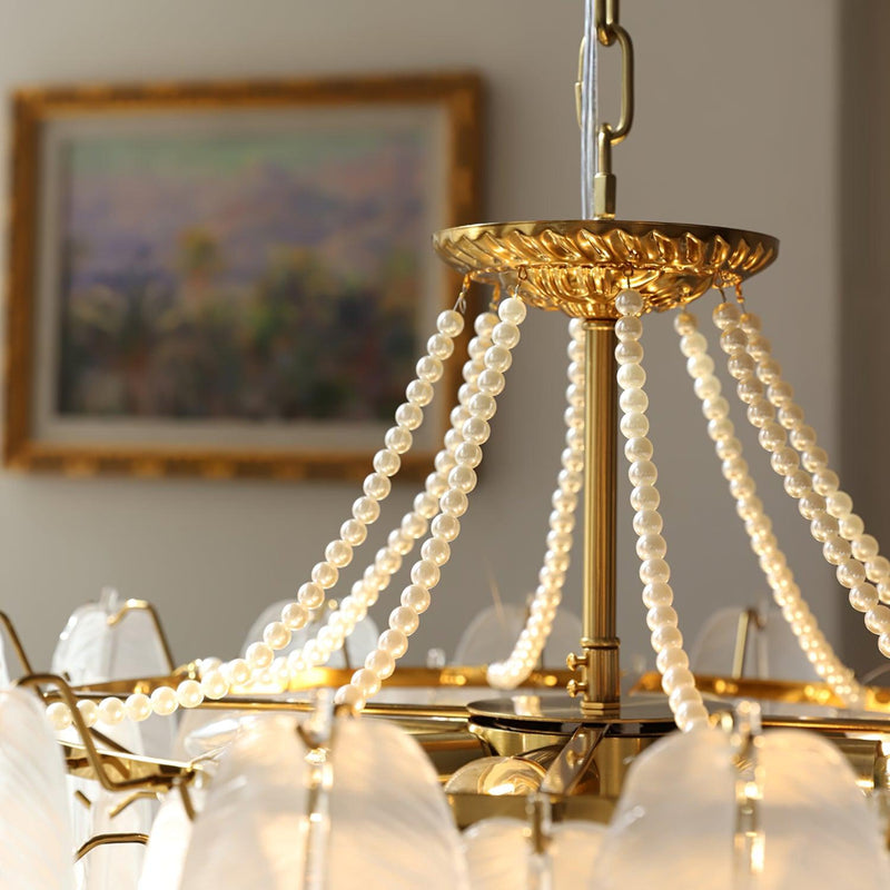 Glass Feather Pearl Chandelier