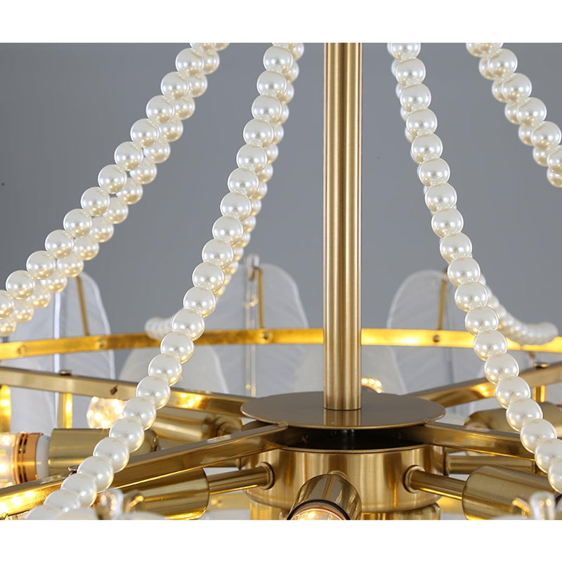Glass Feather Pearl Chandelier