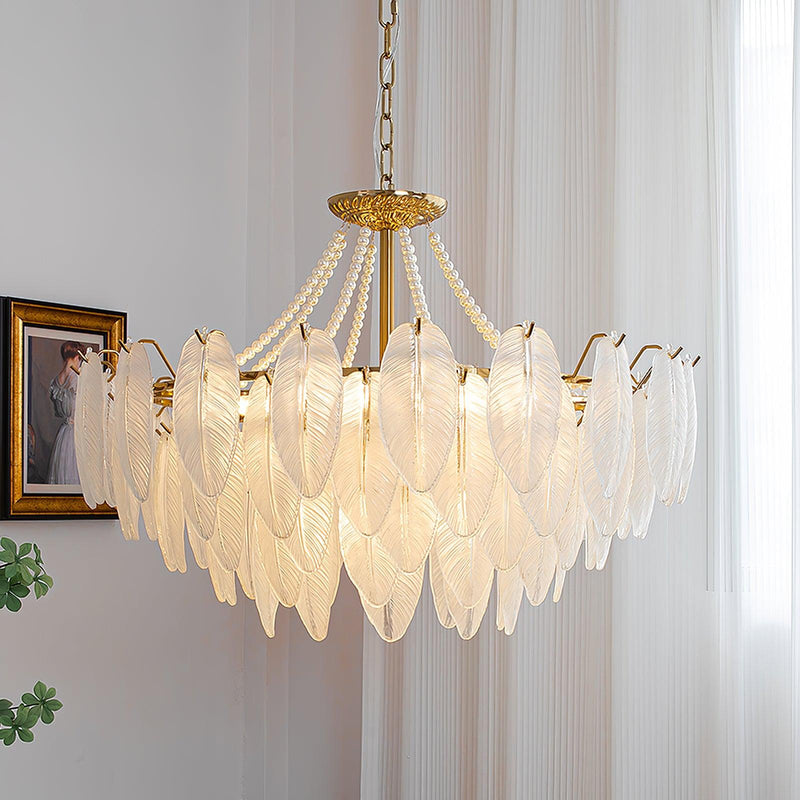 Glass Feather Pearl Chandelier