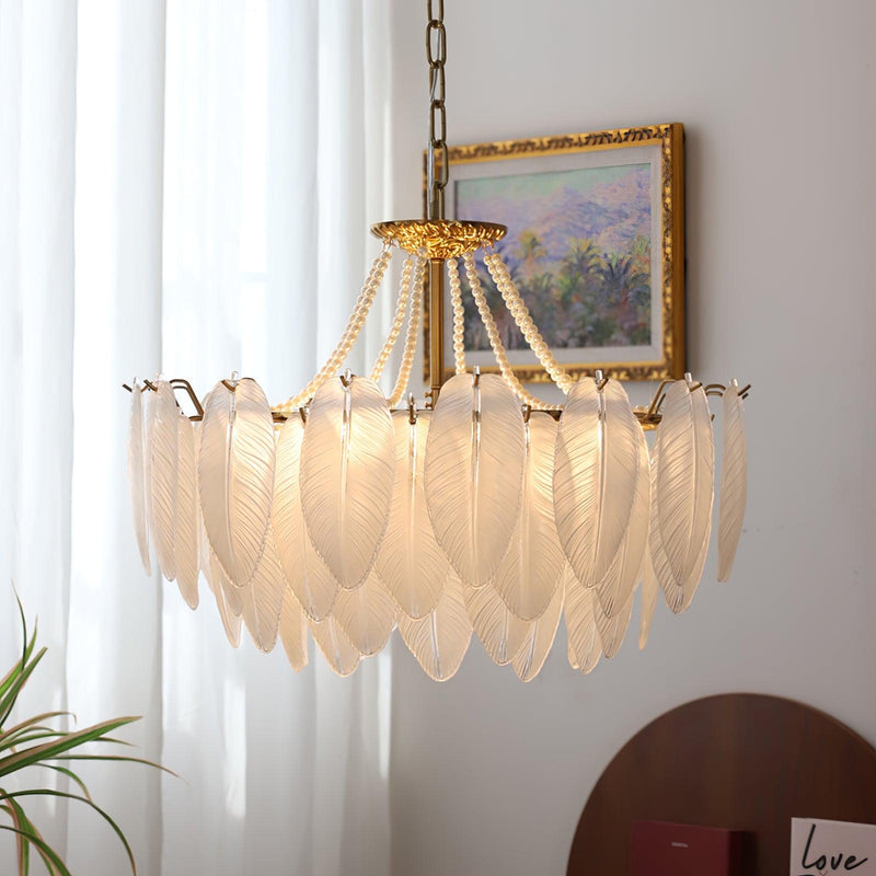 Glass Feather Pearl Chandelier