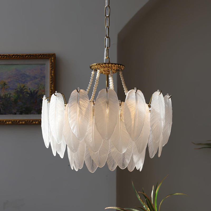 Glass Feather Pearl Chandelier